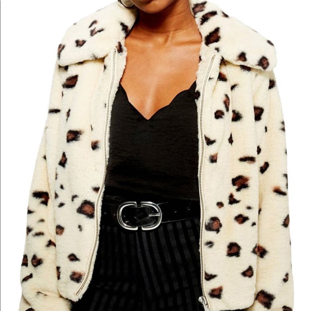 TOPSHOP Animal Faux Fur Jacket